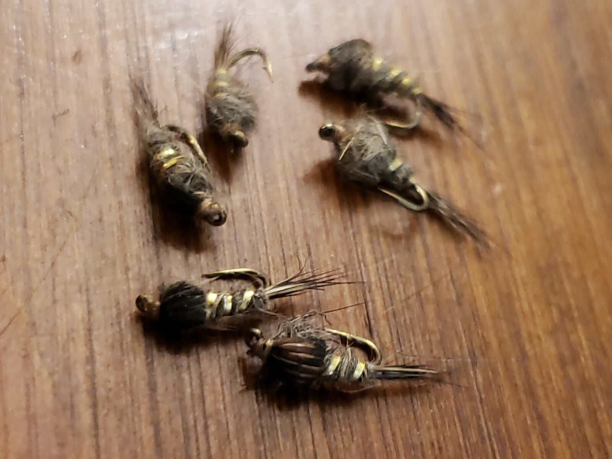 Fly Fishing Nymph Flies Dark Hare's Ear Custom Tied Size 18 - 1/2 Dozen