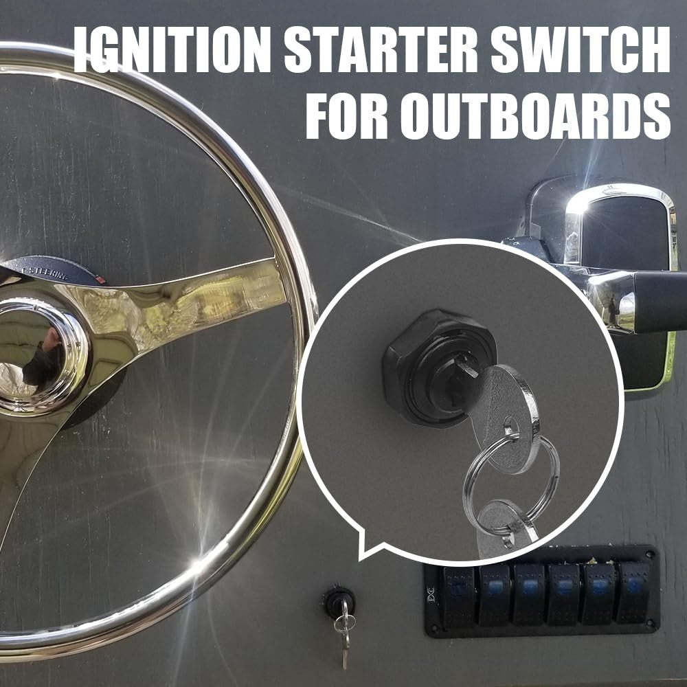Marine Ignition Starter Switch for Outboard Engines - 6 Terminals, Includes Keys