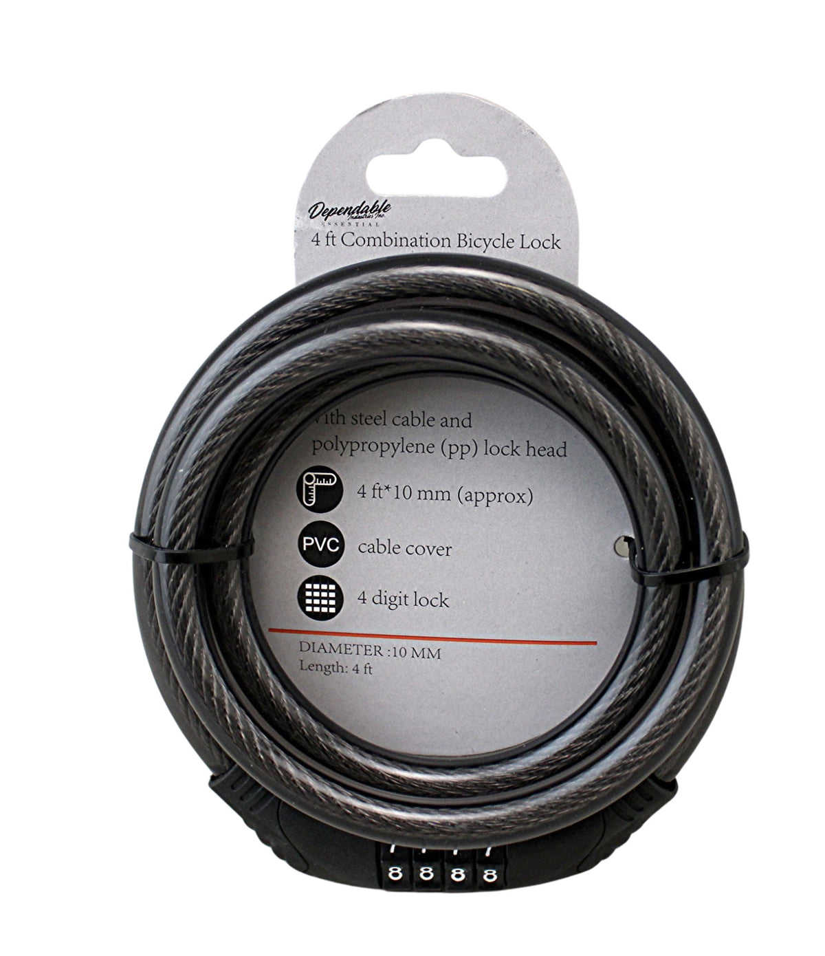 4FT Steel Bicycle Lock Cable with 4-Digit Resettable Combination - Heavy Duty Security