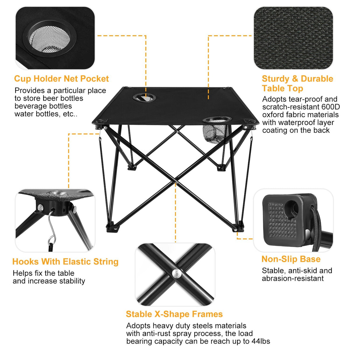 Portable Folding Camping Table with Cup Holders - Lightweigh Outdoor Picnic