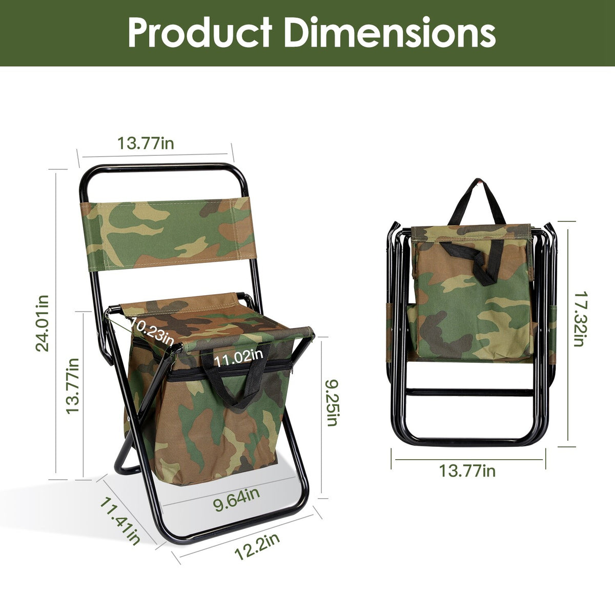 Portable Camping Chair with Cooler Bag and Backrest - Foldable Outdoor Stool