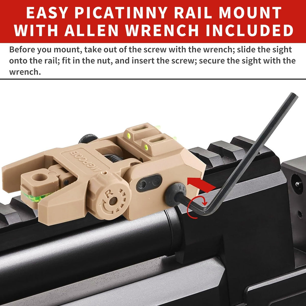 Foldable Iron Sights with Fiber Optics for Rifles - Flip-Up Dual Aiming Tan