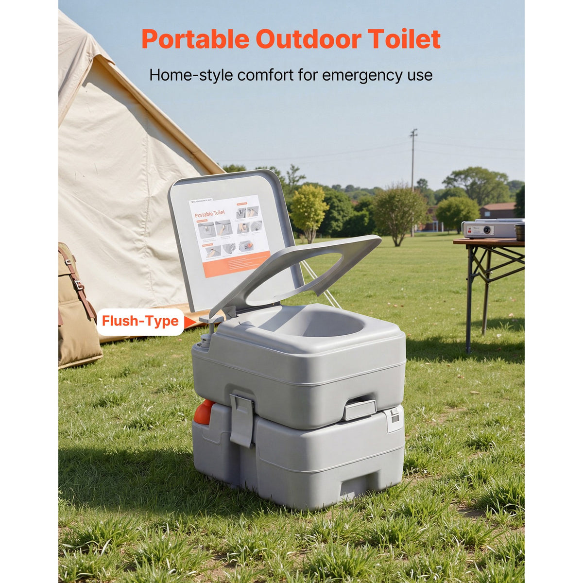 Portable Outdoor Toilet with 5.3-Gallon Flush for Camping & Hiking