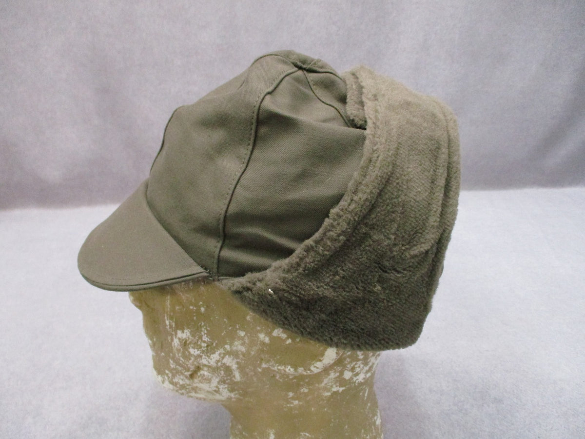 Military Winter Cap with Ear Flaps - Olive Green, Size 55