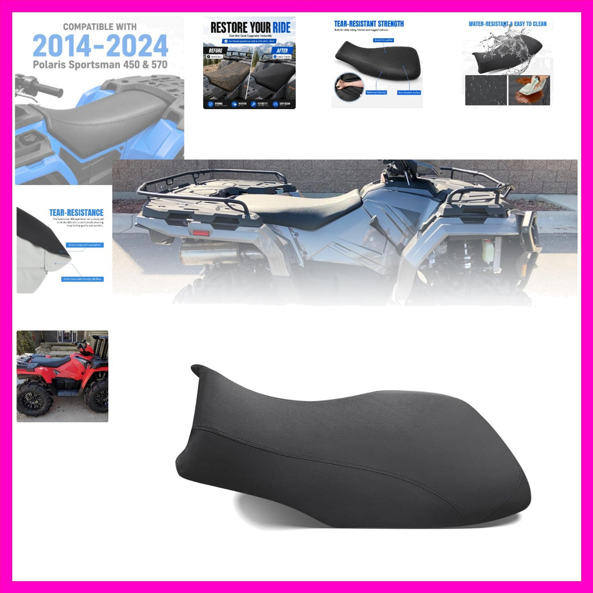 ATV Seat Cover Compatible with Polaris Sportsman 450 570 2014-2024 Waterproof Leather