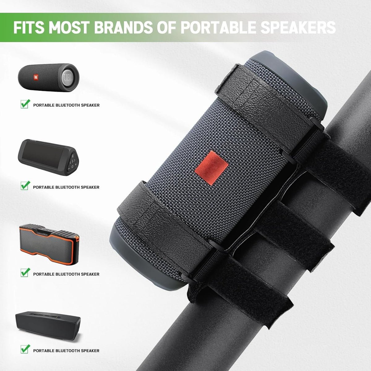 Adjustable Speaker Mount Strap for Golf Cart, Bike & ATV - Fits 0.75-1.5 Inch Portable Speakers