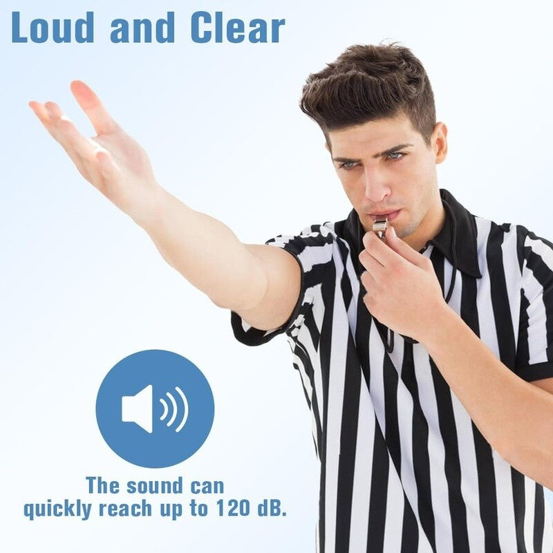 Stainless Steel Referee Whistle with Lanyard - Loud Emergency Coaching Tool