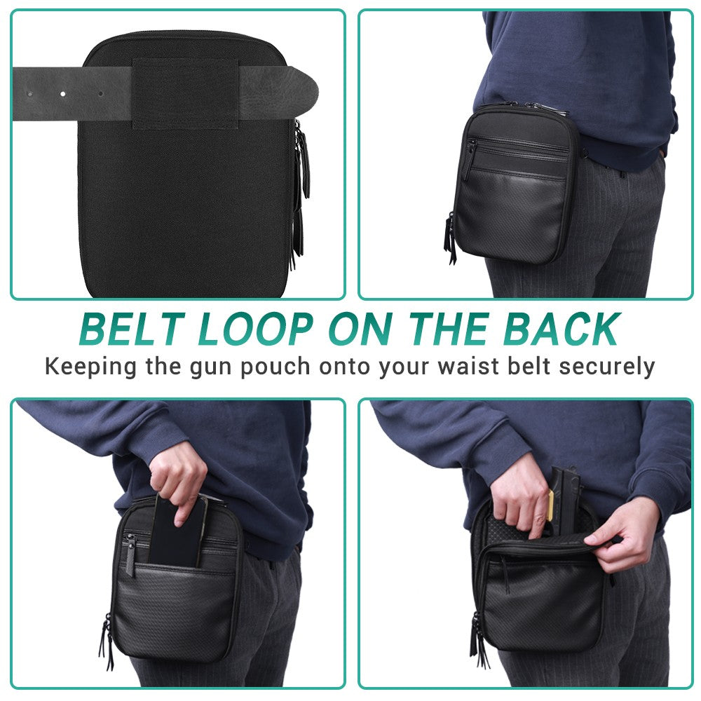 Concealed Carry Gun Pouch Holster Wallet Bag with Belt Loops - Black