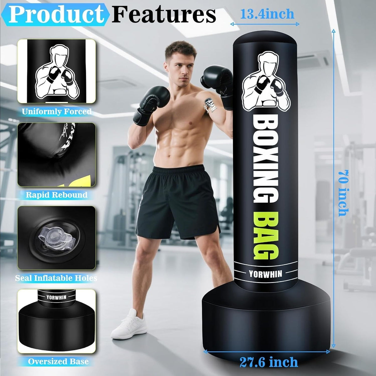 70-Inch Freestanding Punching Bag with Gloves for Home Boxing & Kickboxing