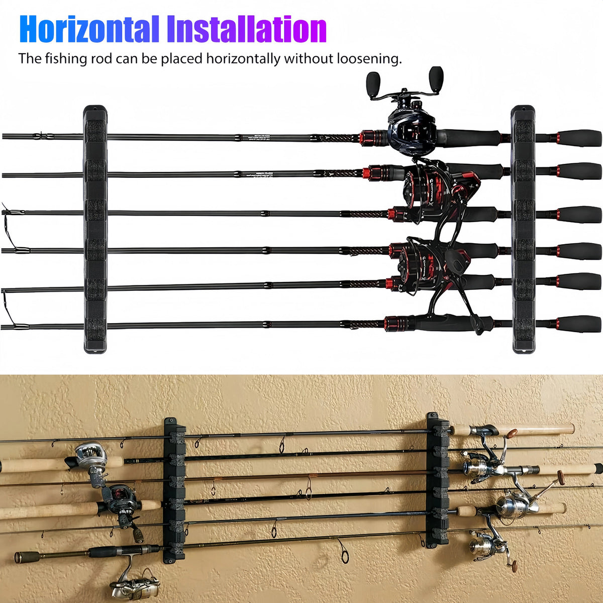 Vertical Fishing Rod Rack Wall Mount Holder for 6 Poles Storage Stand