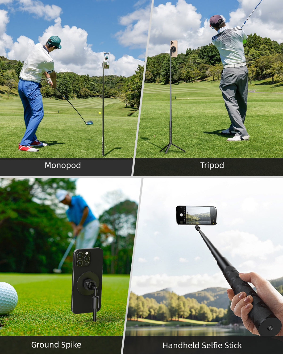 Golf Swing Training Aid Monopod Tripod Selfie Stick with Magnetic Phone Holder