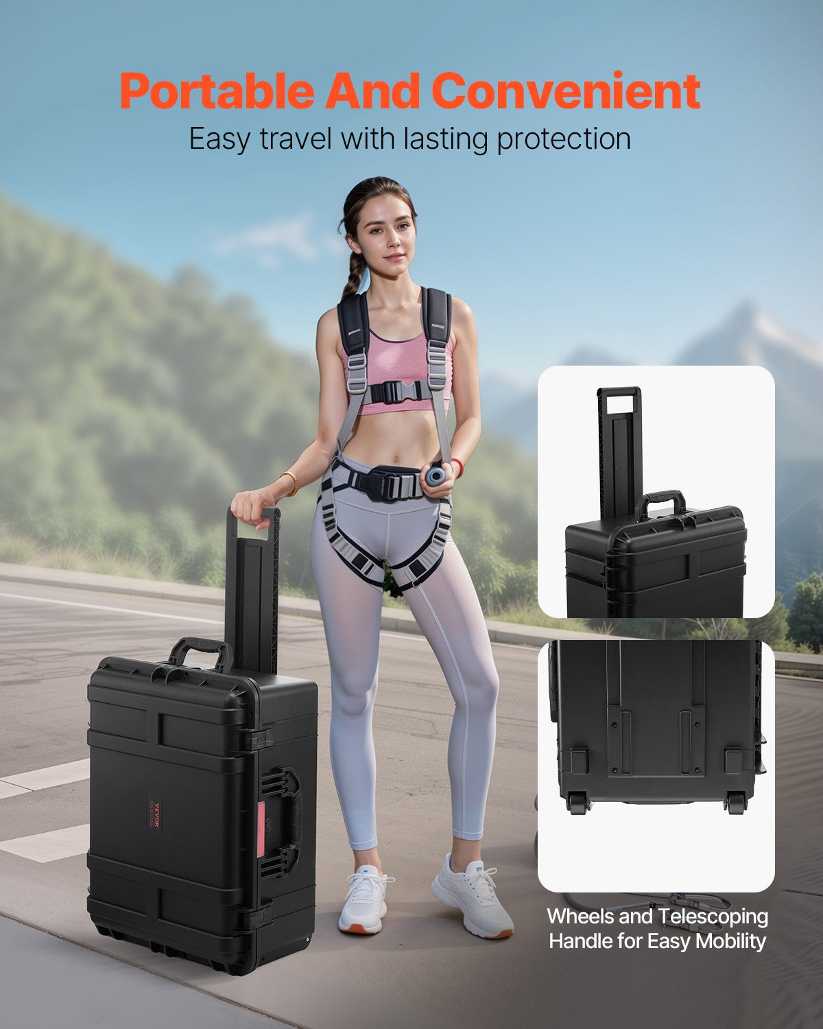 Weatherproof Hard Case with Wheels & Retractable Handle - 3.5 Cu.ft Black