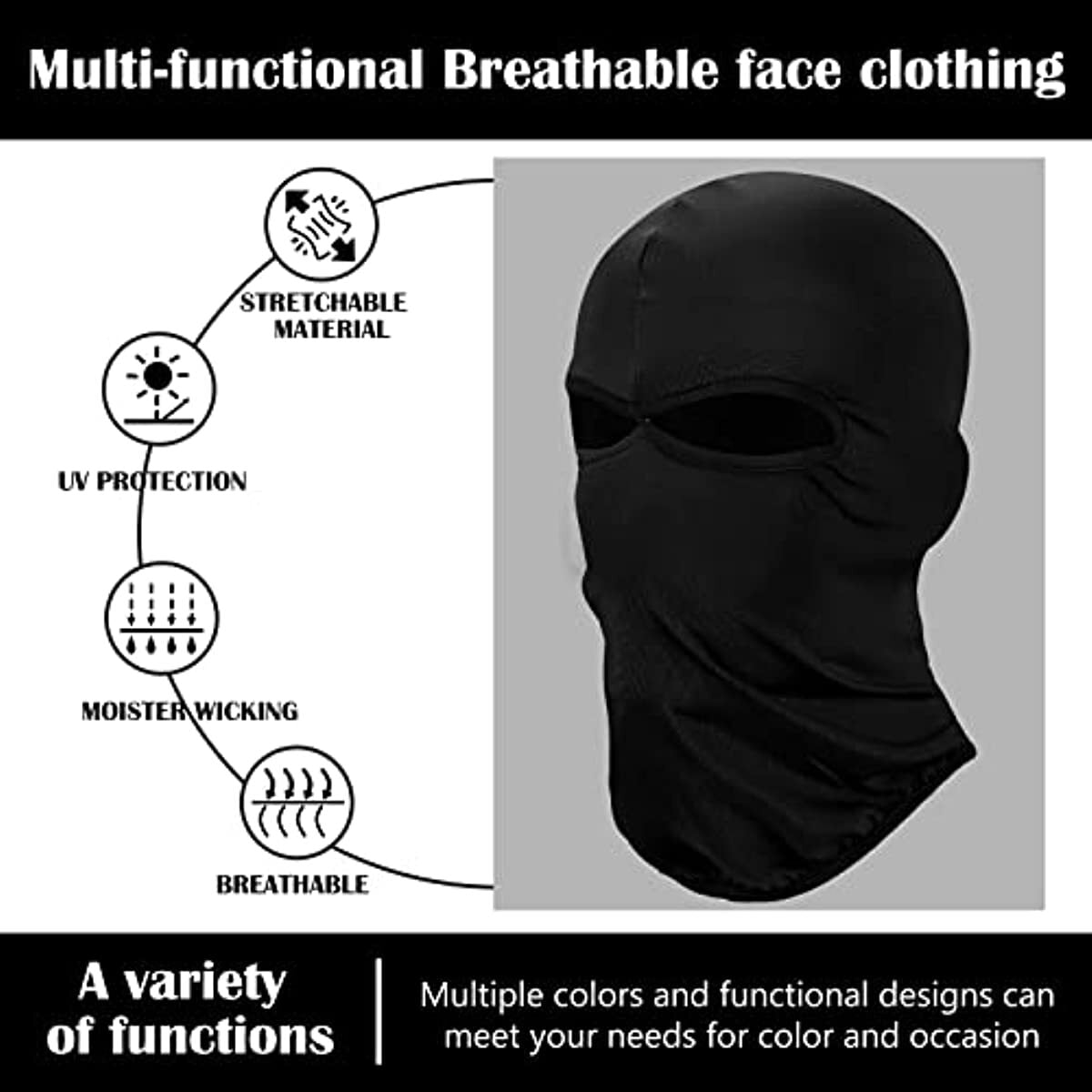 Unisex Full Face Mask with 2 Holes UV Sun Protection Ski Mask for Men Women