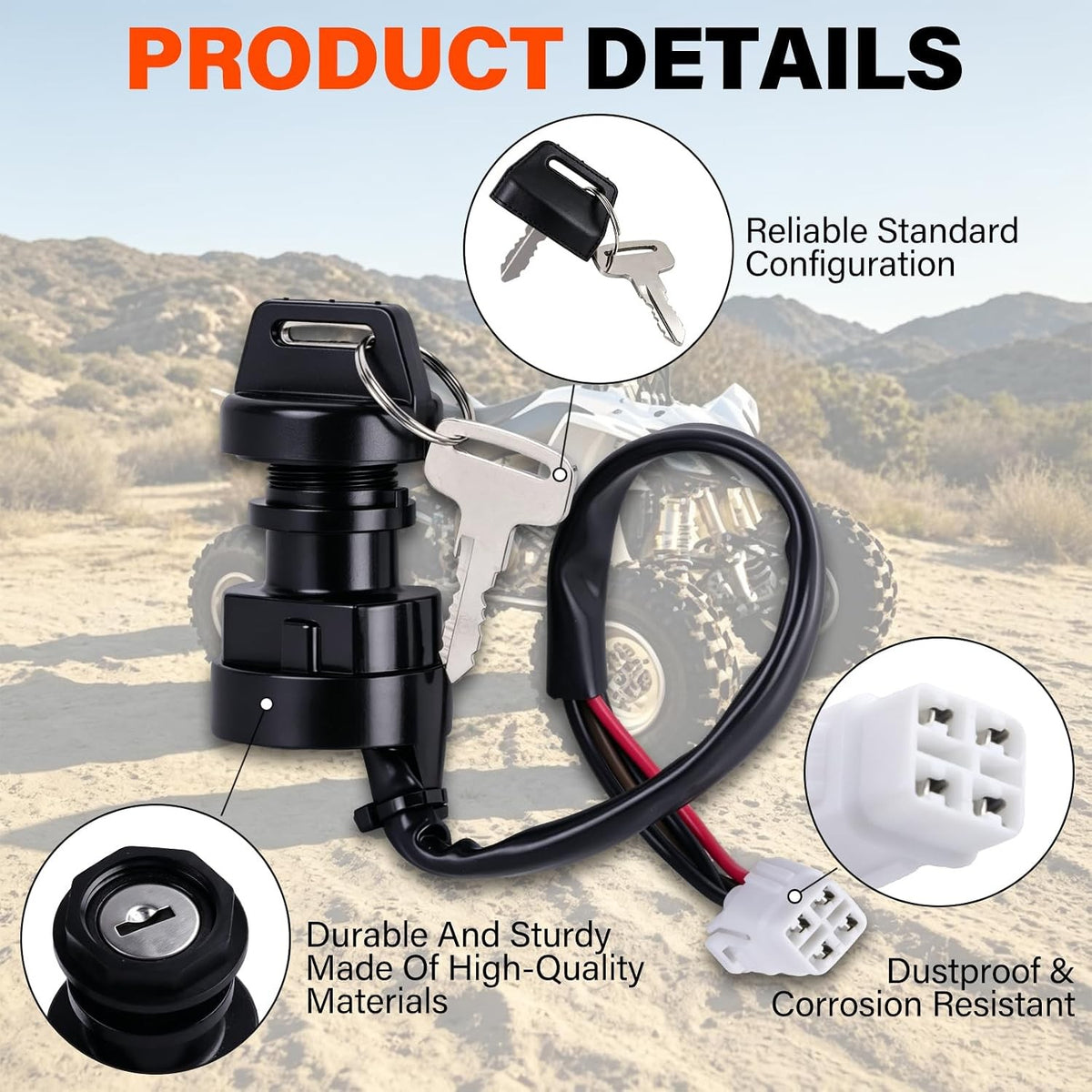 ATV Ignition Switch Assembly for Yamaha YFZ450 Kodiak 400 & 450 - Plug & Play