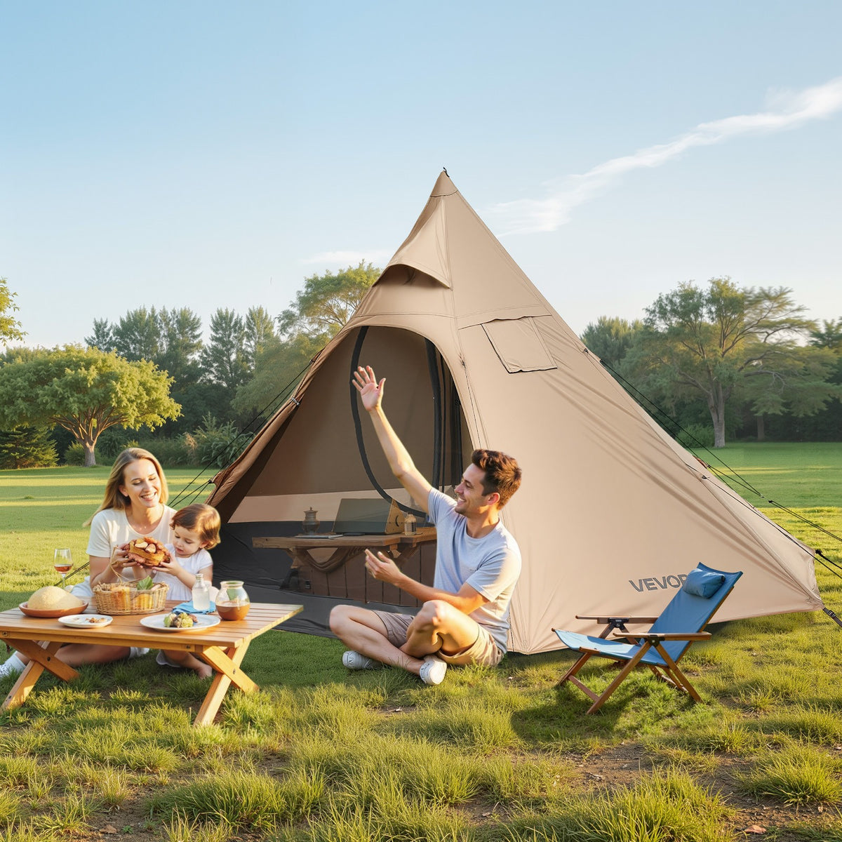 4 Person Camping Tipi Tent with Stove Jack - Lightweight Waterproof Shelter
