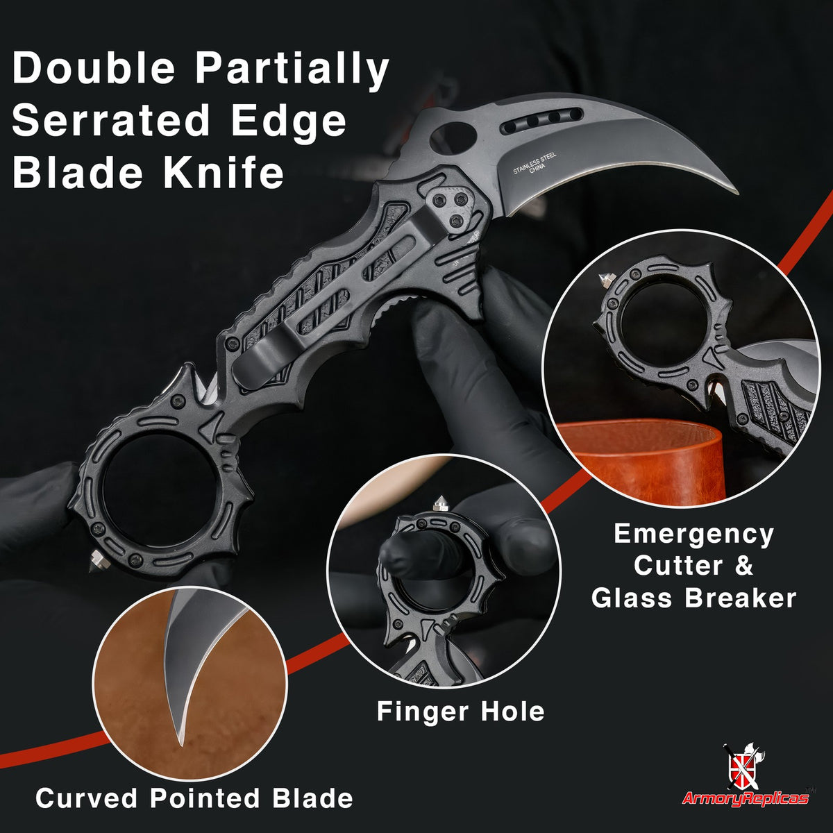 Tactical Karambit Knife with Spring Assist & Emergency Features