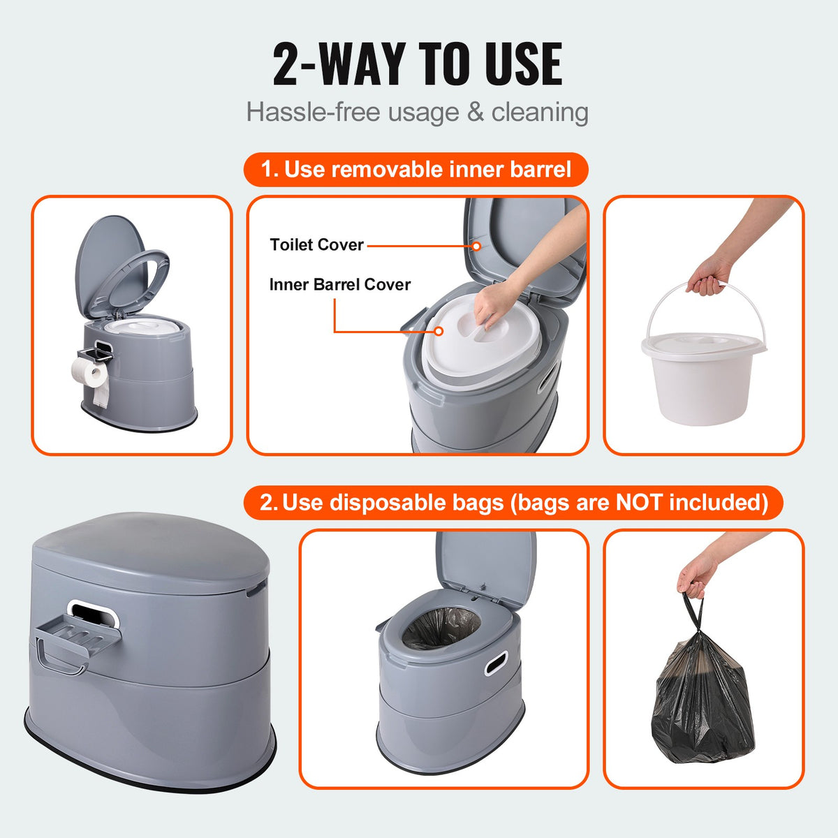 Portable Camping Toilet with Detachable Inner Bucket, Phone Shelf & Paper Holder