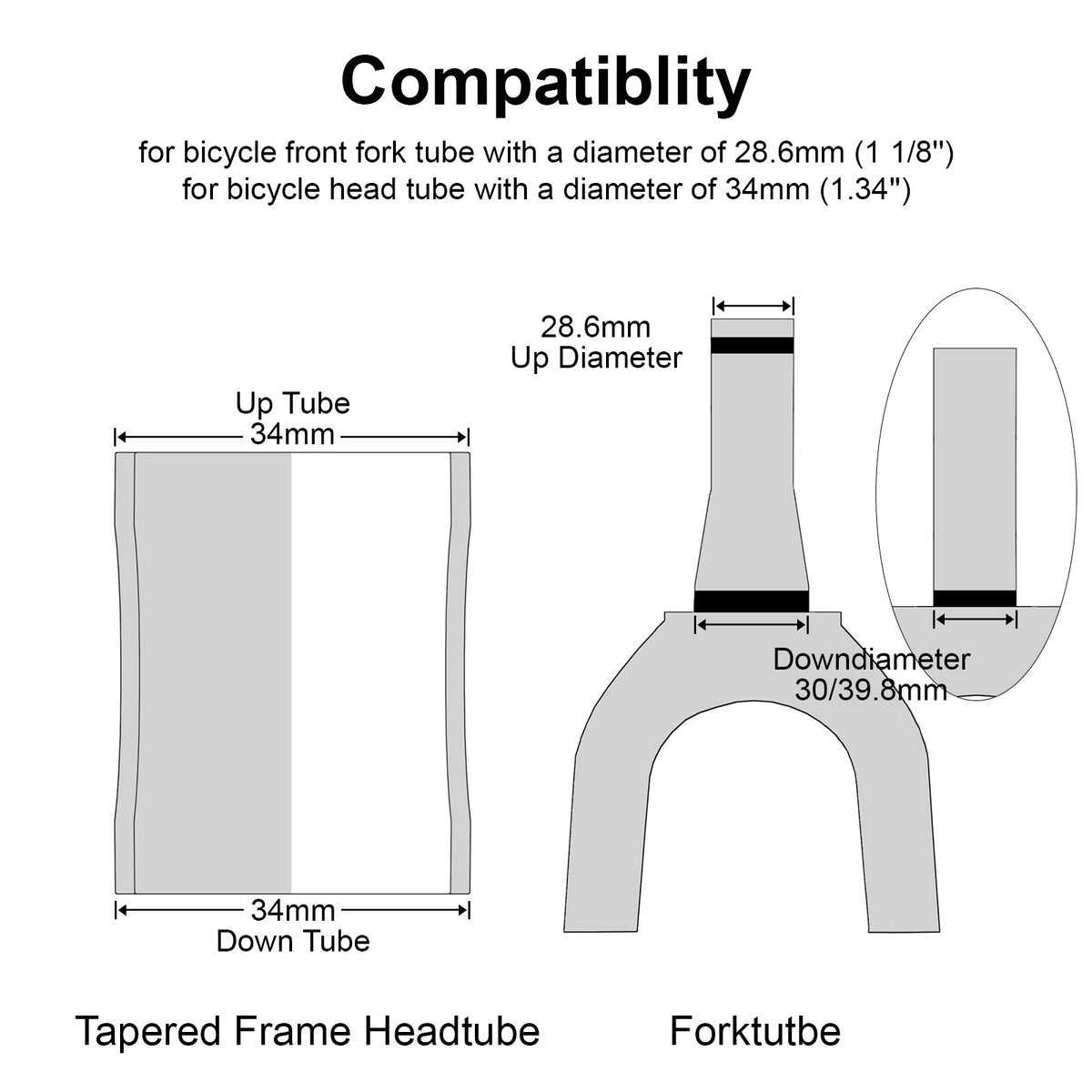 34mm Threadless MTB & Road Bike Headset Kit - External Bearing, Aluminum