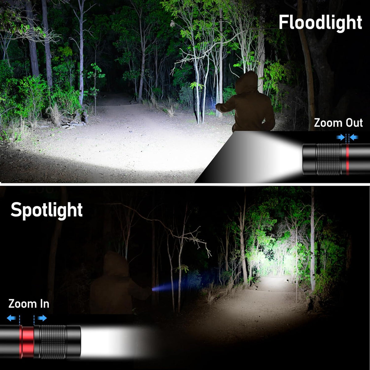Rechargeable LED Flashlight with Zoom, 4 Modes, High Lumens Portable Torch