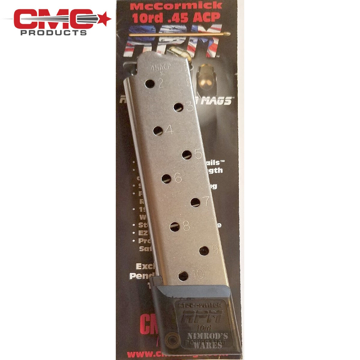 Chip McCormick 1911 Railed Power Mag .45ACP 10-Round Stainless Magazine