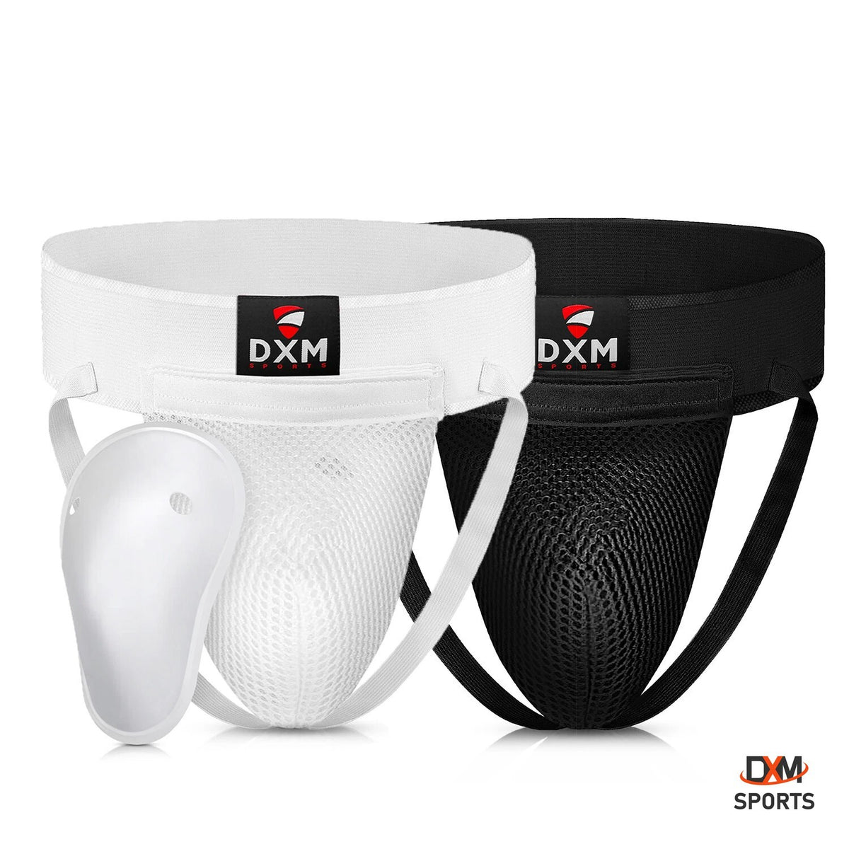 Boxing Groin Protector with Removable Gel Cup - Black/White Mesh