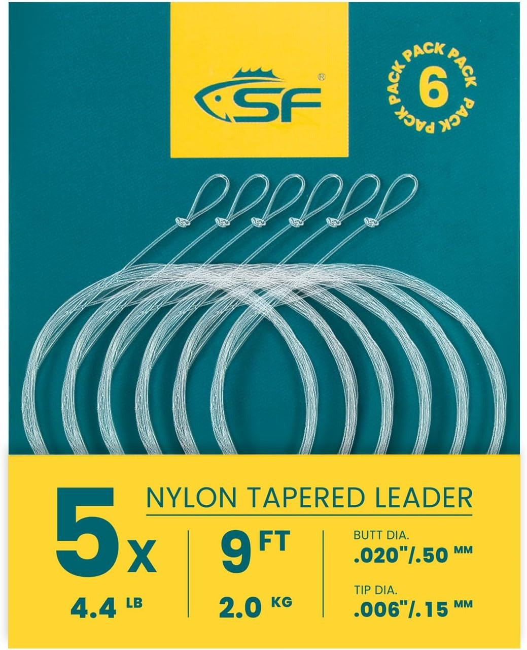 Pre-Tied Tapered Fly Fishing Leader Clear Nylon for Trout & Saltwater