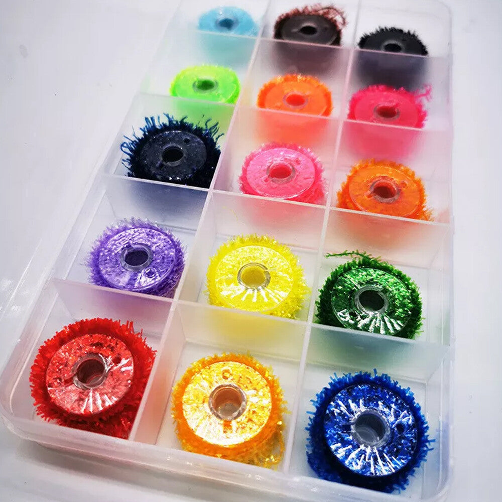 15 Colors Fly Tying Material Crystal Flash Tinsel Chenille Thread for Fishing