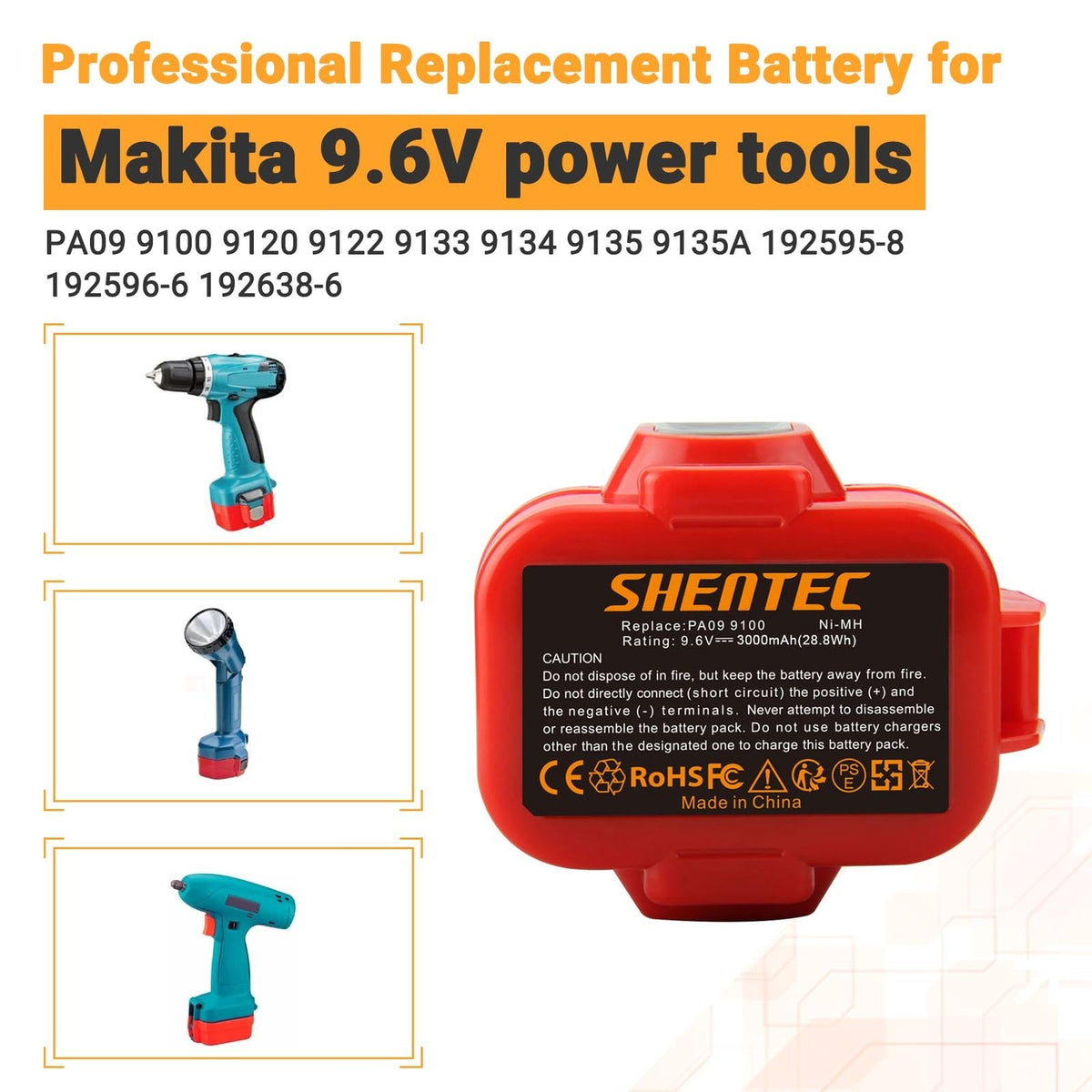 9.6V 3.0Ah NiMH Power Tool Battery Kit for Makita PA09 9120 9134