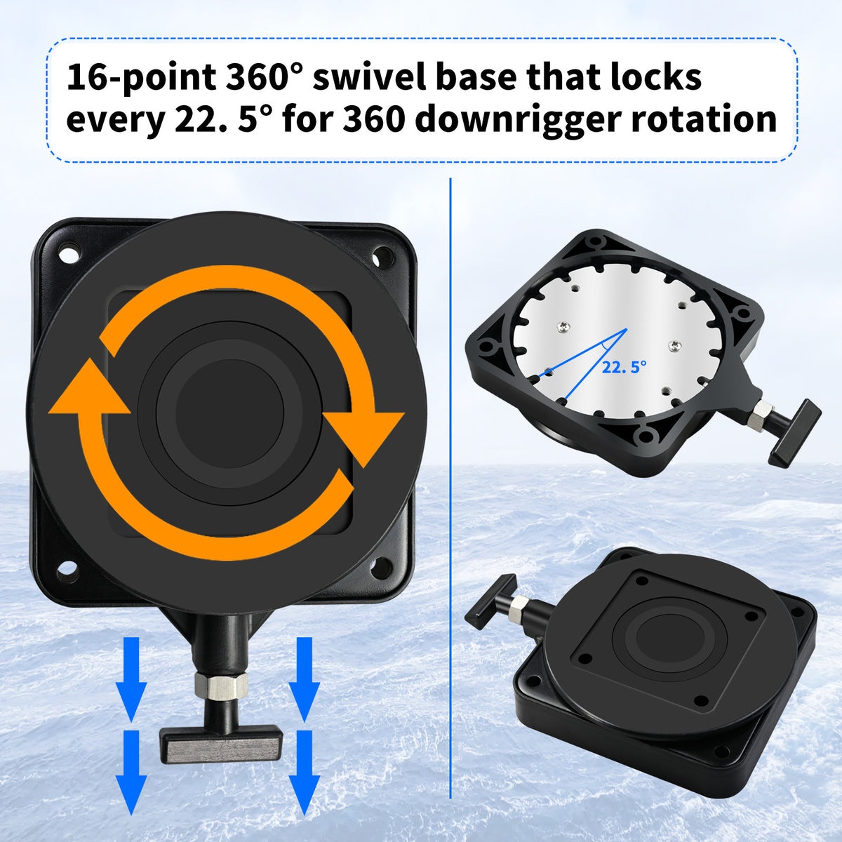 Cannon Downrigger Swivel Mounting Base - Low Profile, 360° Rotation, Locking Points