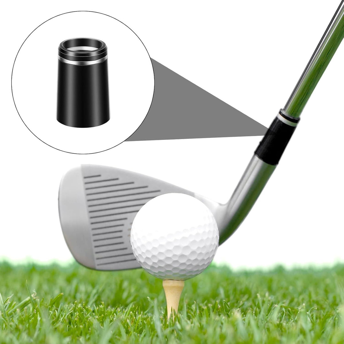 10 Pack Black Golf Ferrules .370 Size with Silver Ring for Clubs