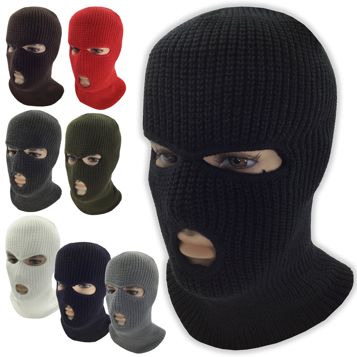 Full Face Ski Mask Winter Balaclava Hat Tactical 3 Hole Knitted Mask