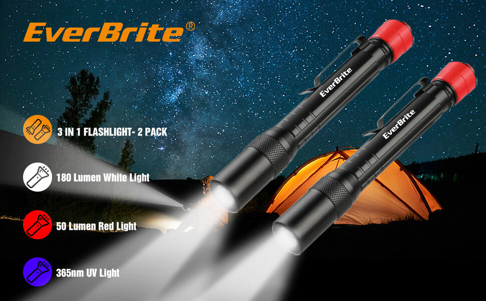 2 Pack UV Blacklight Flashlights with Red & White Light for Pet Stain Detection