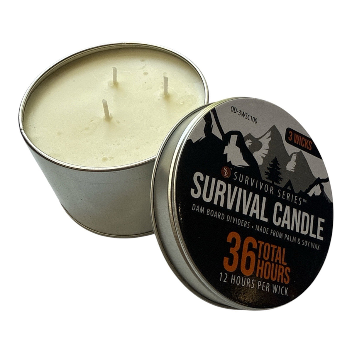 3-Wick Emergency Candle 36-Hour Long Burn Soy & Palm Wax Survival Light