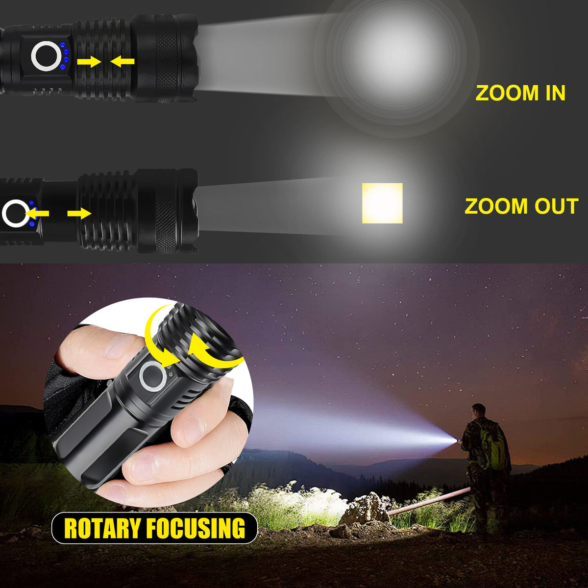 Rechargeable LED Tactical Flashlight 90000 Lumens Waterproof Worklight