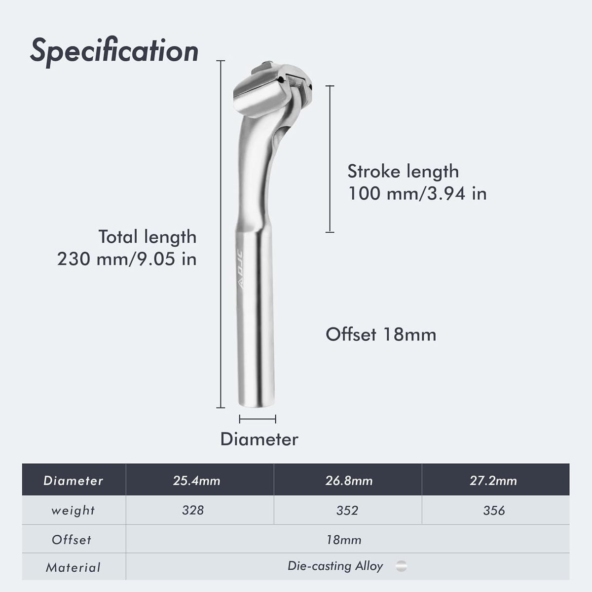 Bicycle Seat Post 25.4/26.8/27.2mm x 230mm Aluminum Mountain & Road Bike Part