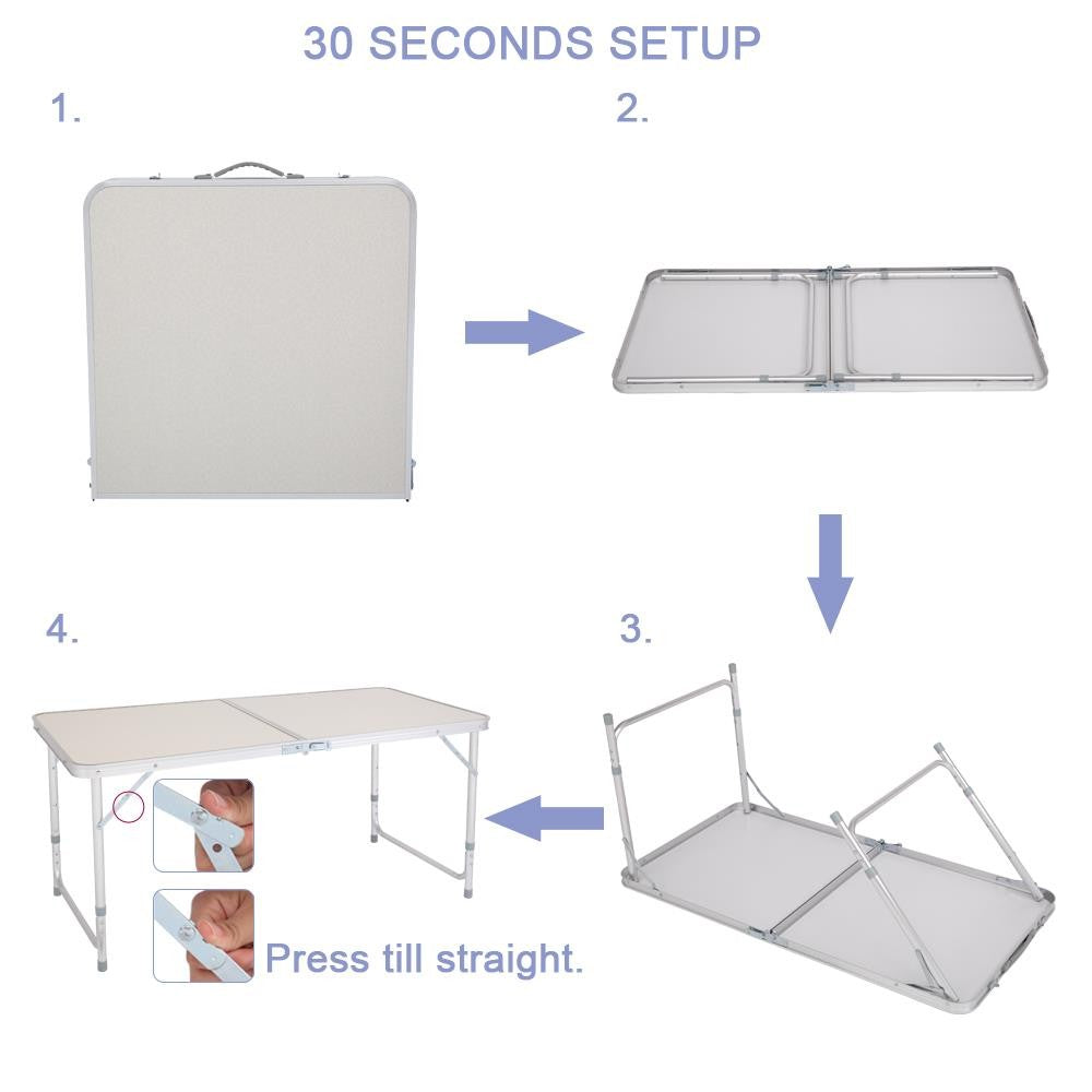 Portable Aluminum Folding Camping Table 4FT for Outdoor Picnic & Travel