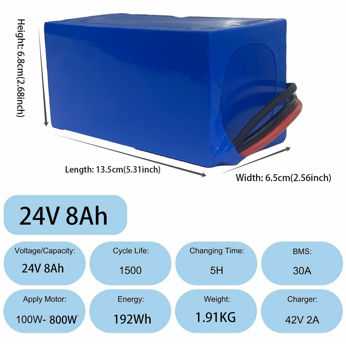 24V Lithium E-Bike Battery Waterproof 8Ah for Electric Bicycle with BMS