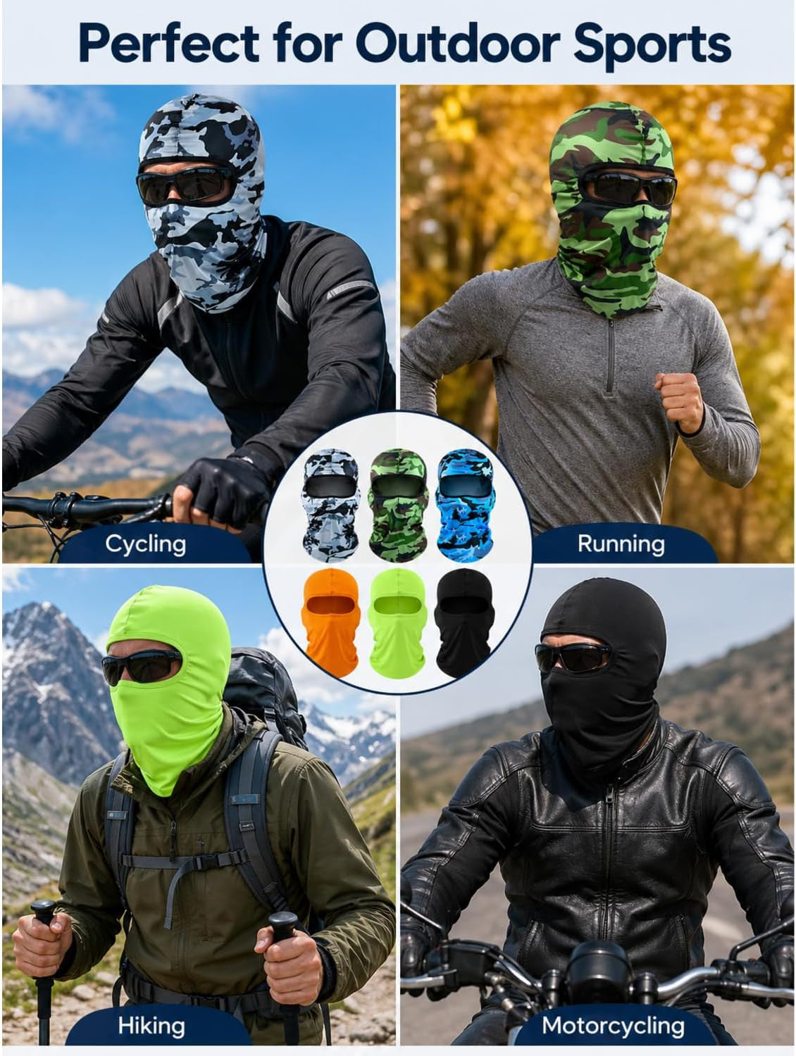 6 Pcs Ski Mask Cover Balaclava Full Face Mask UV Windproof Summer Face Cover