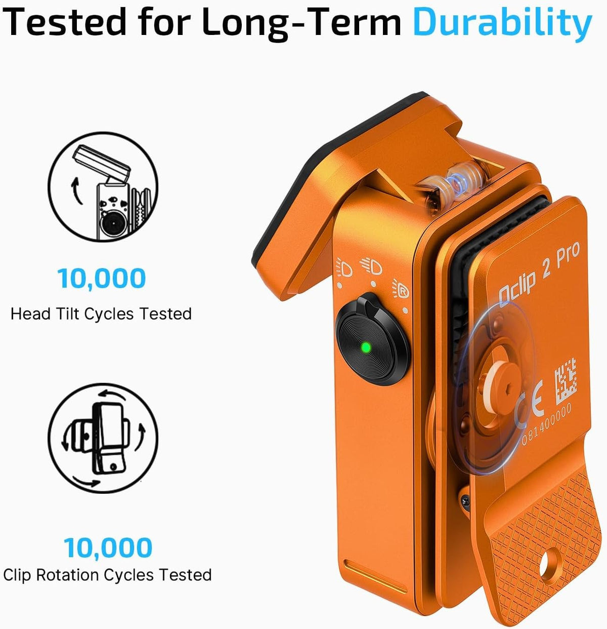 Rechargeable EDC Clip Flashlight with Adjustable Head - Orange