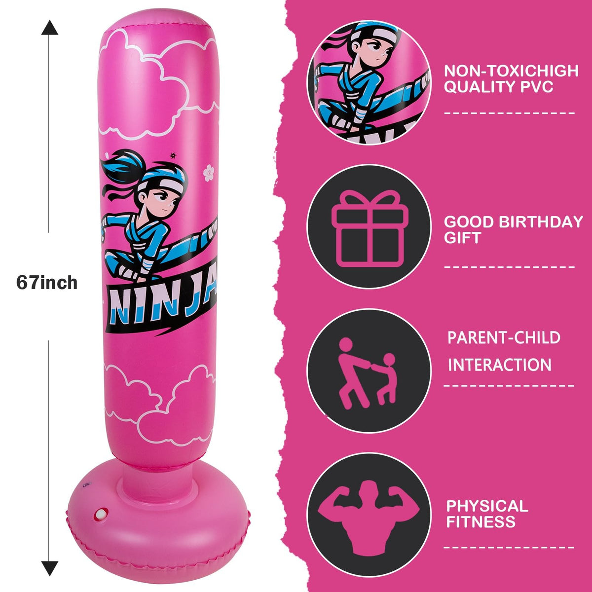 66 Inch Kids Inflatable Punching Bag with Gloves & Pump - Pink