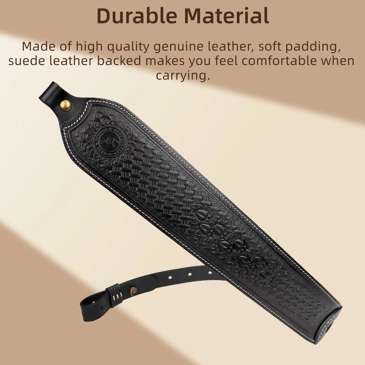 Adjustable Leather Rifle Sling with Non-Slip Backing & Thumb Hole - Hunting Accessory