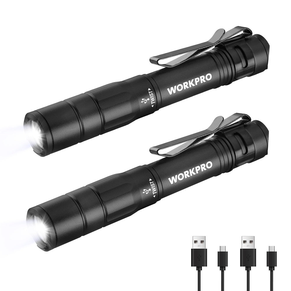Mini Rechargeable LED Pen Light Flashlight 2 Pack with USB-C Cables
