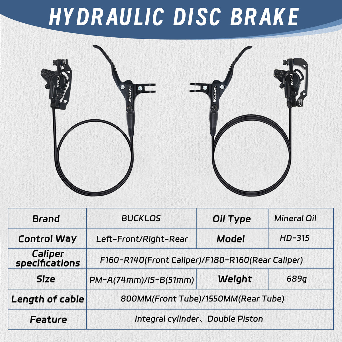 Hydraulic Disc Brake Set for Mountain and Road Bikes - Dual Piston, Universal Mount