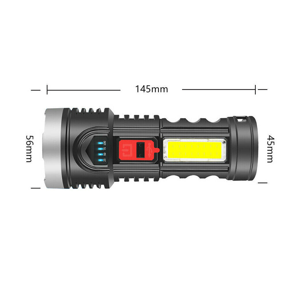 Rechargeable LED Tactical Flashlight - Waterproof Handheld Torch USB & Battery Included