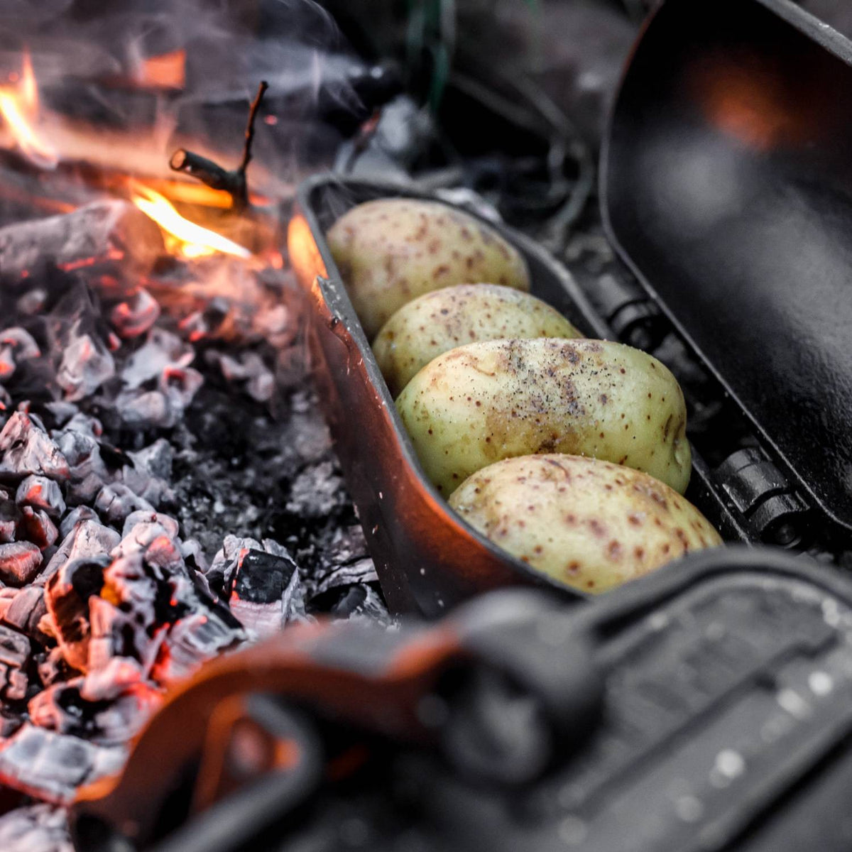 Cast Iron Potato Roaster for Campfire Cooking - Outdoor Grill & Oven Accessory