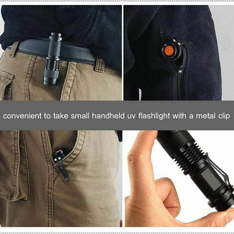 Mini UV Flashlight 395nm Handheld Blacklight for Camping Hunting Night Fishing
