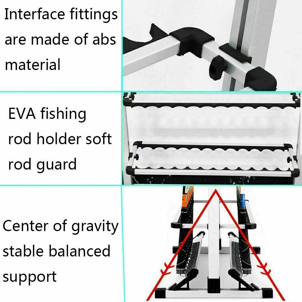 24 Rod Fishing Pole Holder Aluminum Alloy Stand Rack Storage Portable