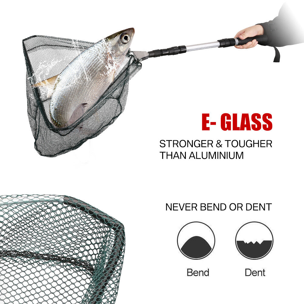 Telescopic Folding Aluminum Fishing Landing Net with Micro Mesh 3-Section Extending Pole