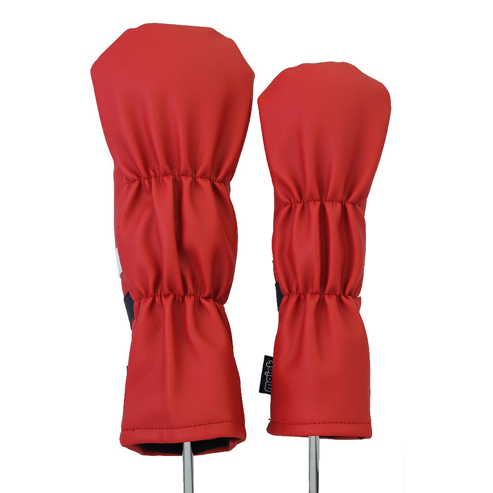 Retro Golf Driver & Wood Headcover Set - Leather Style, Red White Blue