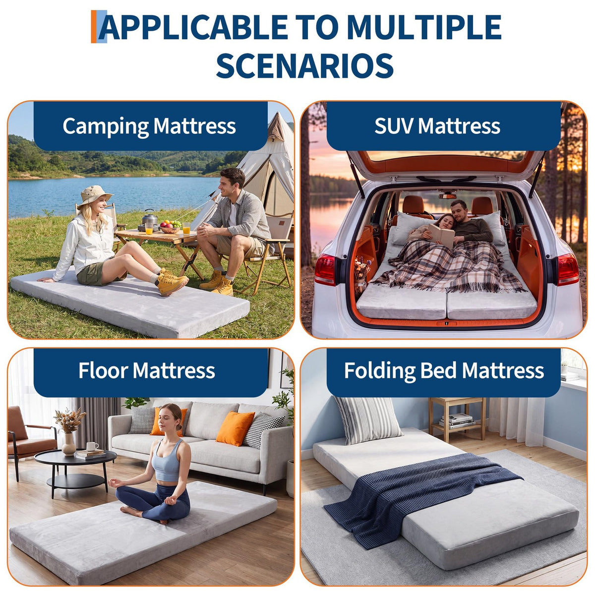 Thick Memory Foam Camping Cot Mattress Pad - Portable Roll-Up Sleeping Pad